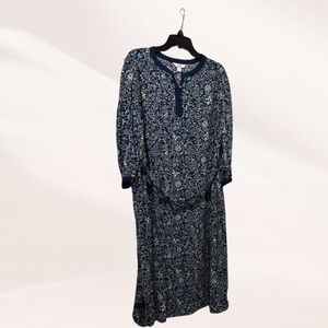 Croft and Floral Navy and Teal Long Sleeve Midi Dress